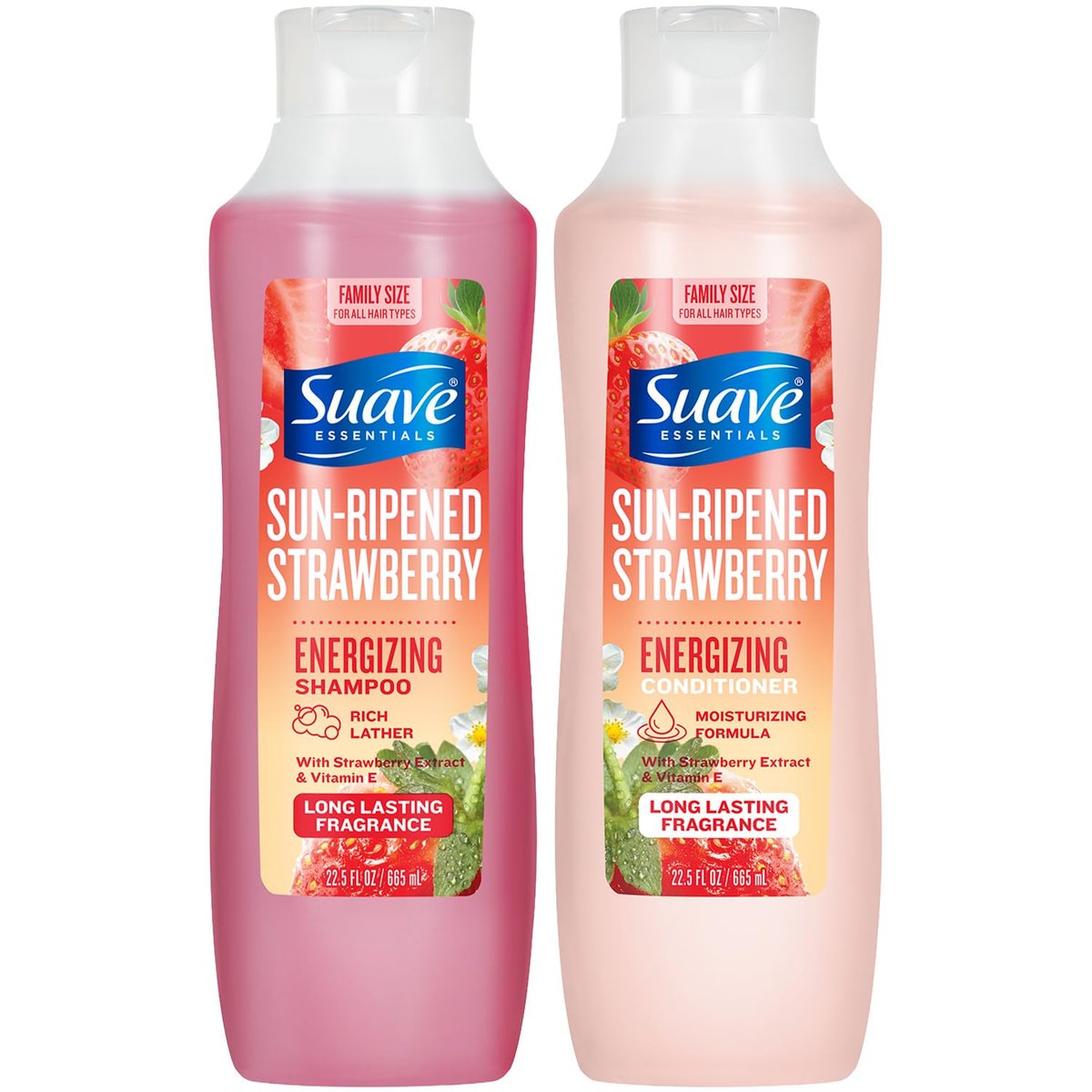 Suave Shampoo & Conditioner Set, Sun-Ripened Strawberry – Everyday Energizing Formulas with Fruit Extract & Vitamin E, 22.5 Oz Each (2 Piece Set) Avelisse