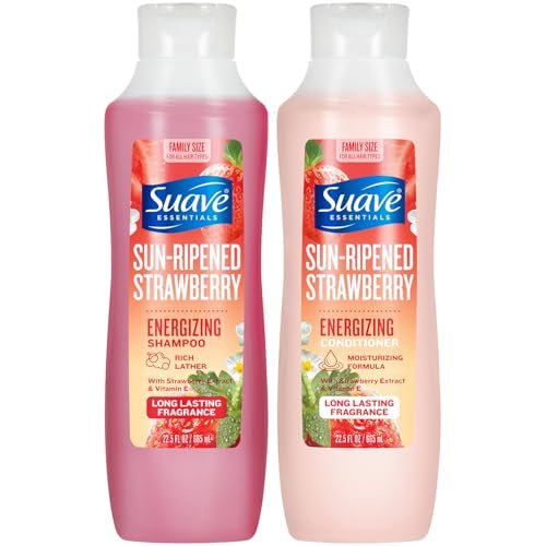 Suave Shampoo & Conditioner Set, Sun-Ripened Strawberry – Everyday Energizing Formulas with Fruit Extract & Vitamin E, 22.5 Oz Each (2 Piece Set) Avelisse