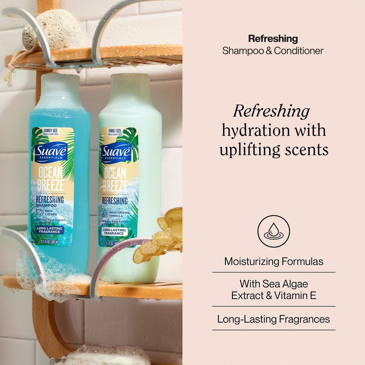Suave Shampoo & Conditioner Set - Ocean Breeze, 22.5 oz Each (2-Piece Set) with Sea Algae Extract & Vitamin E Avelisse