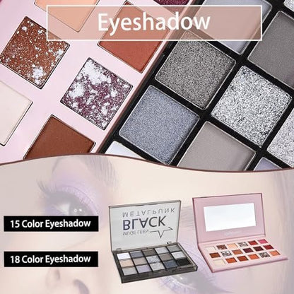 All In One Makeup Kit – Complete Travel Makeup Set for Women with Foundation, Eyeshadow Palette, Lipstick, Eyeliner, Mascara, Contour Stick & Cosmetic Brushes Avelisse