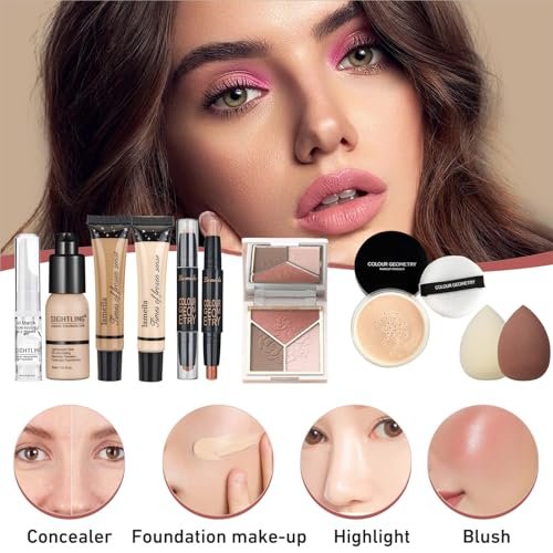 All In One Makeup Kit – Complete Travel Makeup Set for Women with Foundation, Eyeshadow Palette, Lipstick, Eyeliner, Mascara, Contour Stick & Cosmetic Brushes Avelisse