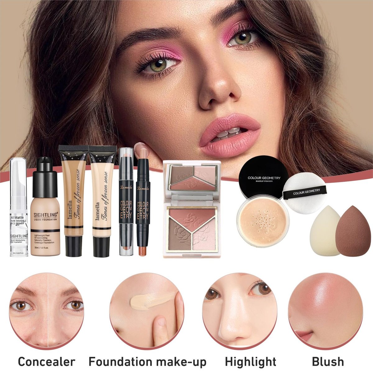 All In One Makeup Kit – Complete Travel Makeup Set for Women with Foundation, Eyeshadow Palette, Lipstick, Eyeliner, Mascara, Contour Stick & Cosmetic Brushes Avelisse