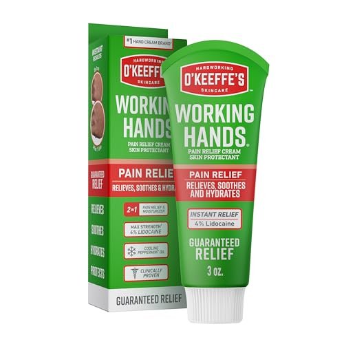 O'Keeffe's Working Hands Pain Relief Cream - 4% Lidocaine with Cooling Peppermint Oil for Instant Relief from Pain, Itching, and Dryness, 3 oz Tube Avelisse