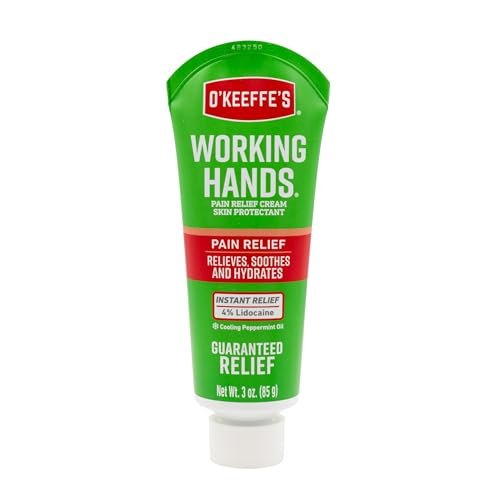 O'Keeffe's Working Hands Pain Relief Cream - 4% Lidocaine with Cooling Peppermint Oil for Instant Relief from Pain, Itching, and Dryness, 3 oz Tube Avelisse