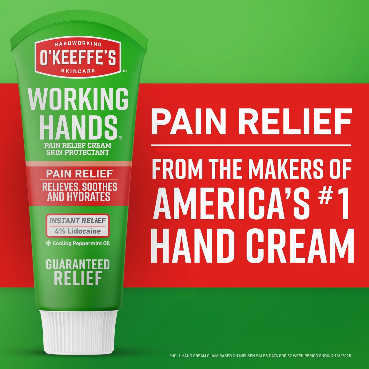 O'Keeffe's Working Hands Pain Relief Cream - 4% Lidocaine with Cooling Peppermint Oil for Instant Relief from Pain, Itching, and Dryness, 3 oz Tube Avelisse