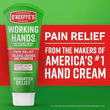 O'Keeffe's Working Hands Pain Relief Cream - 4% Lidocaine with Cooling Peppermint Oil for Instant Relief from Pain, Itching, and Dryness, 3 oz Tube Avelisse