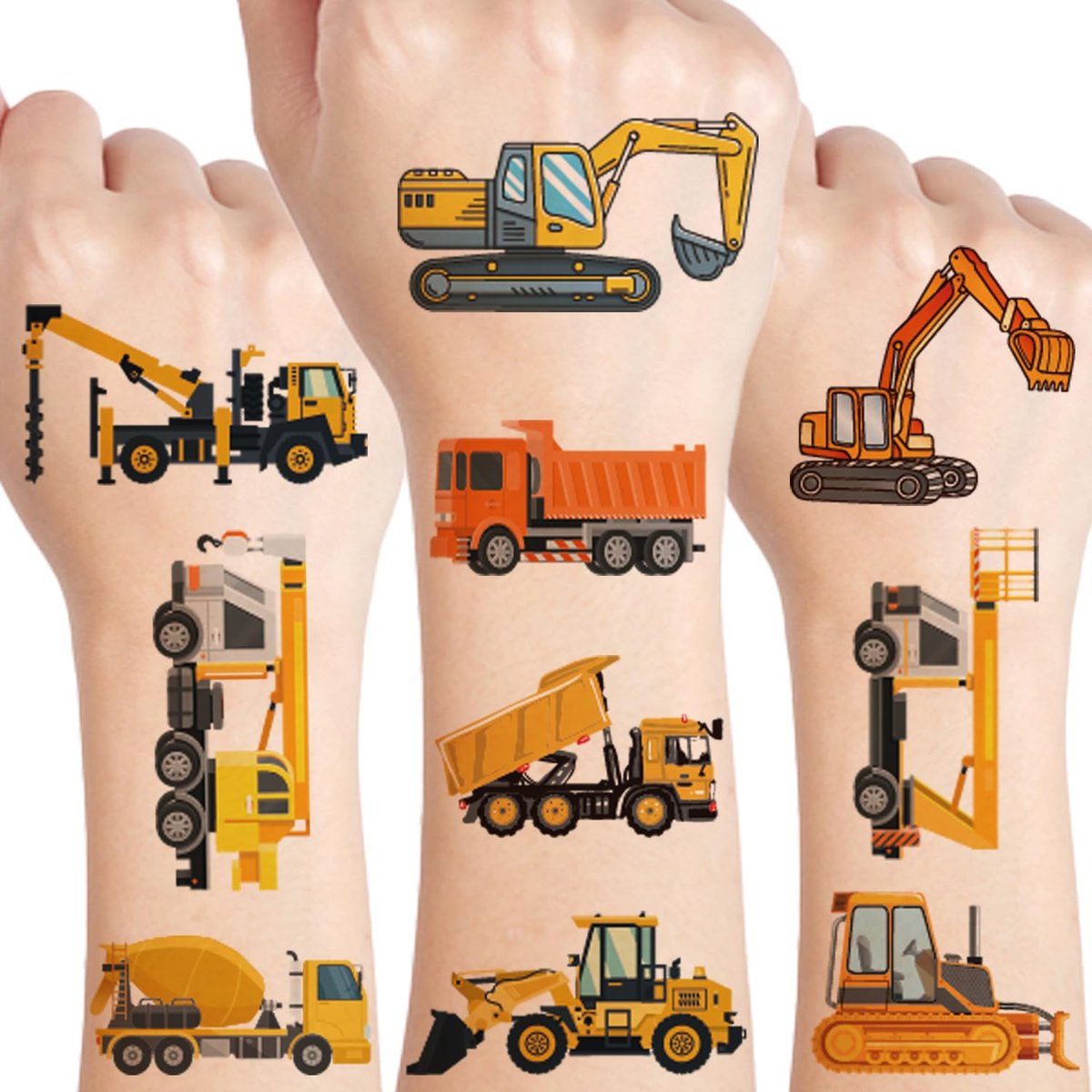 UVUXO Cars and Trucks Temporary Tattoo for Kids - 10 Sheets Construction Tractor Stickers, Birthday Party Favors for Boys and Girls - görsel 2