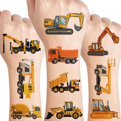 UVUXO Cars and Trucks Temporary Tattoo for Kids - 10 Sheets Construction Tractor Stickers, Birthday Party Favors for Boys and Girls