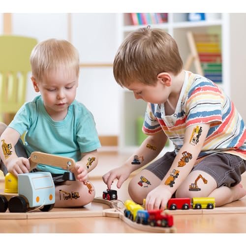 UVUXO Cars and Trucks Temporary Tattoo for Kids - 10 Sheets Construction Tractor Stickers, Birthday Party Favors for Boys and Girls - görsel 5
