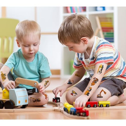 UVUXO Cars and Trucks Temporary Tattoo for Kids - 10 Sheets Construction Tractor Stickers, Birthday Party Favors for Boys and Girls