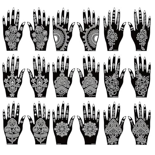 18 Sheet Henna Stencils Kit - Black Acrylic Temporary Tattoo Templates for Hands & Body - görsel 2