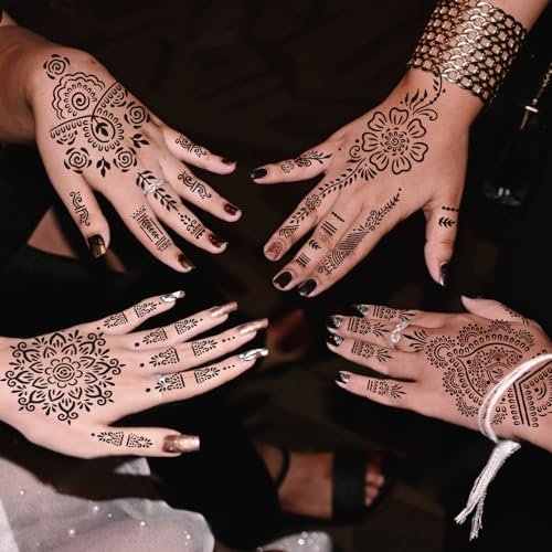 18 Sheet Henna Stencils Kit - Black Acrylic Temporary Tattoo Templates for Hands & Body - görsel 6