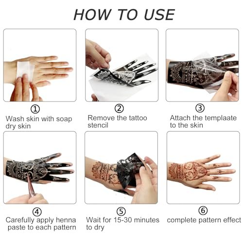 18 Sheet Henna Stencils Kit - Black Acrylic Temporary Tattoo Templates for Hands & Body - görsel 12