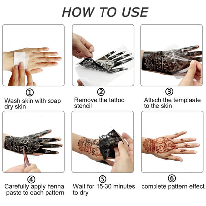 18 Sheet Henna Stencils Kit - Black Acrylic Temporary Tattoo Templates for Hands & Body