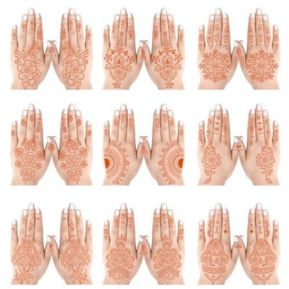 18 Sheet Henna Stencils Kit - Black Acrylic Temporary Tattoo Templates for Hands & Body