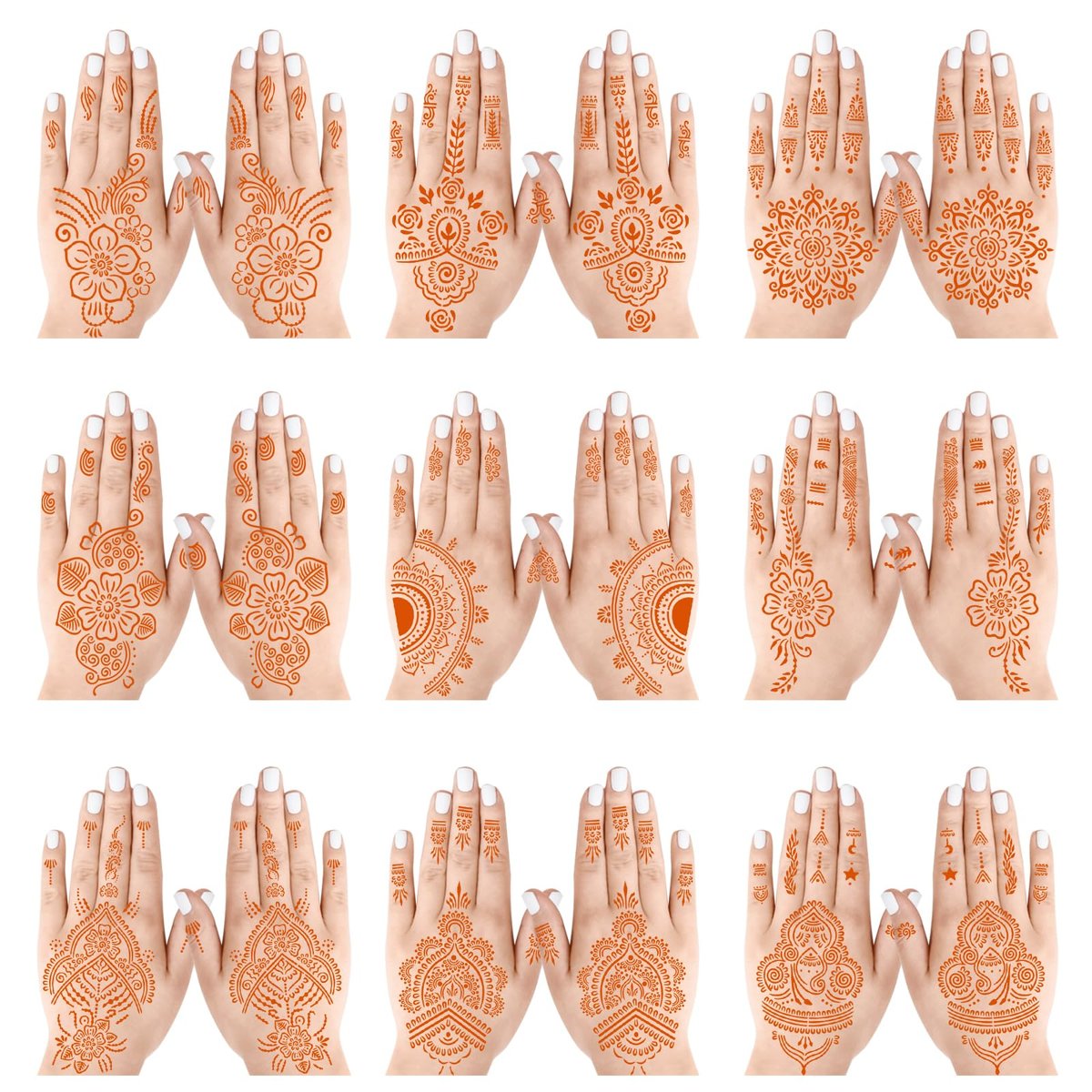 18 Sheet Henna Stencils Kit - Black Acrylic Temporary Tattoo Templates for Hands & Body - görsel 3