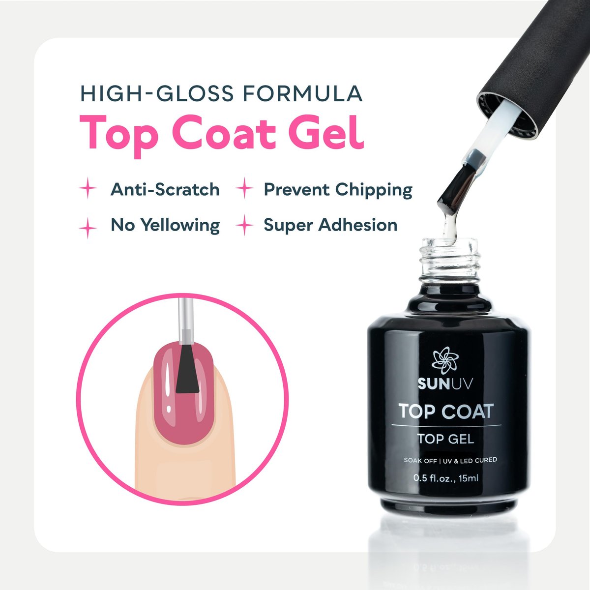 SUNUV Hema Free Gel Top Coat and Base Coat Set - 15ml Each, No Wipe High Gloss, UV Lamp Manicure Kit for Women - görsel 7