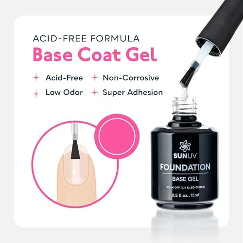 SUNUV Hema Free Gel Top Coat and Base Coat Set - 15ml Each, No Wipe High Gloss, UV Lamp Manicure Kit for Women - görsel 6