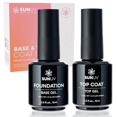 SUNUV Hema Free Gel Top Coat and Base Coat Set - 15ml Each, No Wipe High Gloss, UV Lamp Manicure Kit for Women - görsel 2
