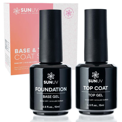 SUNUV Hema Free Gel Top Coat and Base Coat Set - 15ml Each, No Wipe High Gloss, UV Lamp Manicure Kit for Women