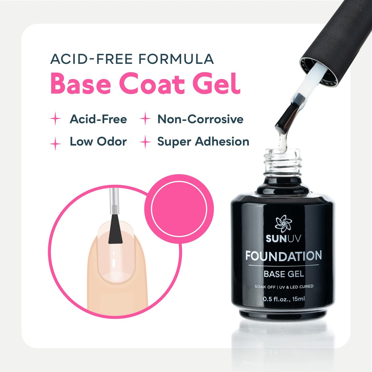 SUNUV Hema Free Gel Top Coat and Base Coat Set - 15ml Each, No Wipe High Gloss, UV Lamp Manicure Kit for Women - görsel 5