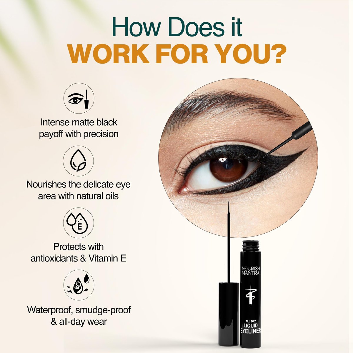 Nourish Mantra All-Day Liquid Eyeliner Waterproof 3ml – Black, Argan Oil & Vitamin E, Smudge Proof, Long Lasting - görsel 8