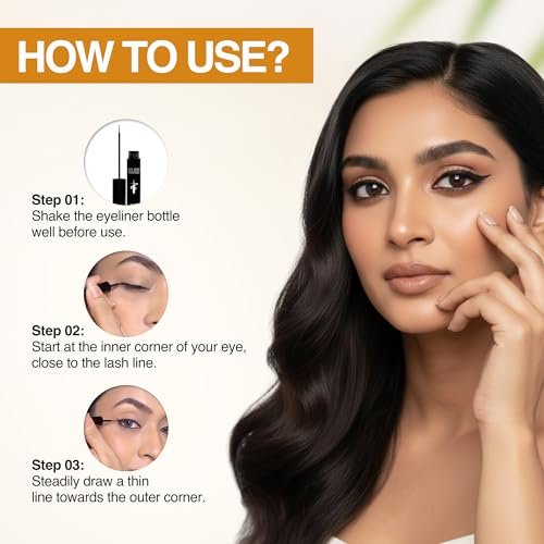 Nourish Mantra All-Day Liquid Eyeliner Waterproof 3ml – Black, Argan Oil & Vitamin E, Smudge Proof, Long Lasting - görsel 13
