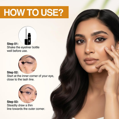 Nourish Mantra All-Day Liquid Eyeliner Waterproof 3ml – Black, Argan Oil & Vitamin E, Smudge Proof, Long Lasting