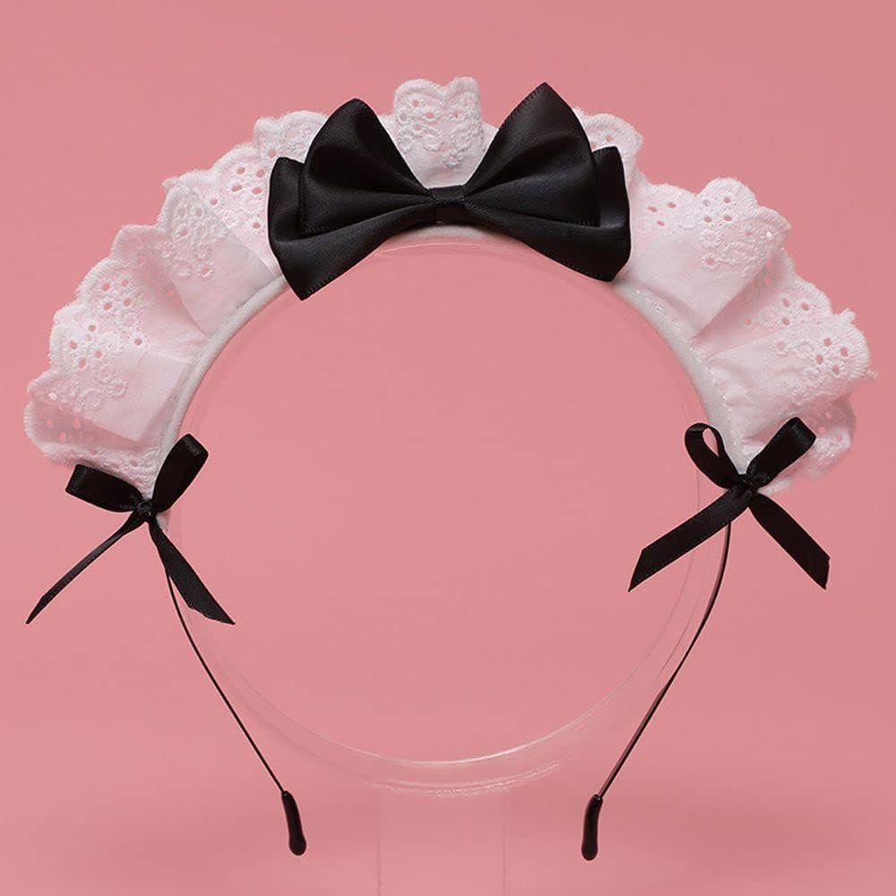 Women's Lolita Lace Bow Headband - Cute Anime Cosplay Hair Band with Ribbon Bowknot, Party Hair Accessory - görsel 7