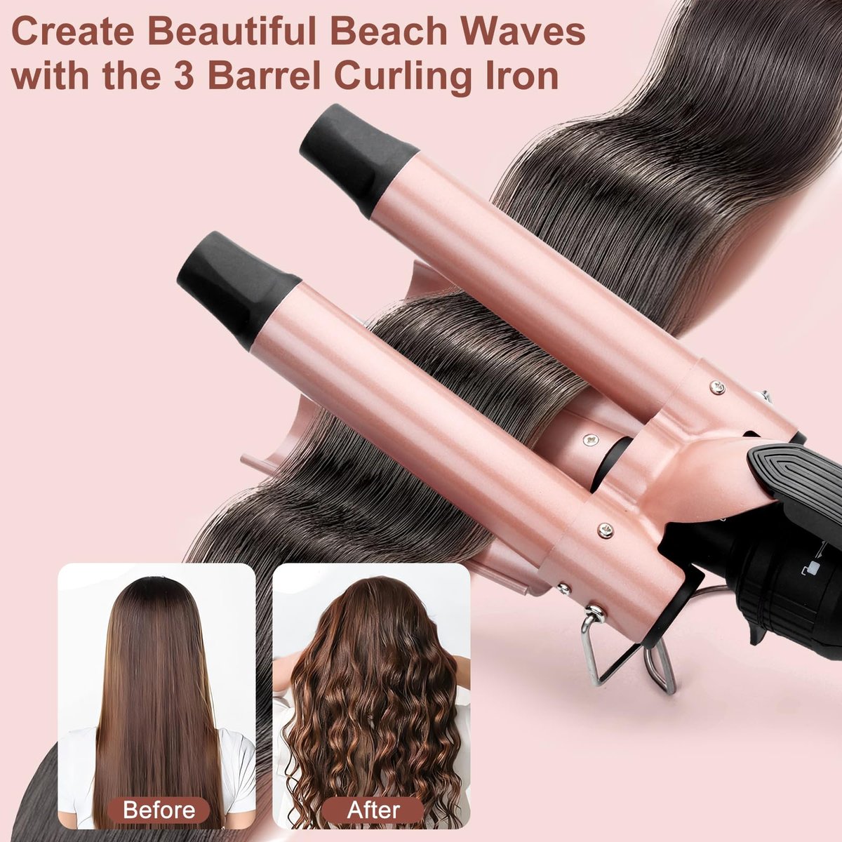 UNOBEY 5 in 1 Curling Wand Set - Rose Gold Ceramic Curling Iron with 3 Barrel and 4 Interchangeable Wands (0.5"-1.25"), Fast Heating, Includes Glove & 2 Clips Avelisse