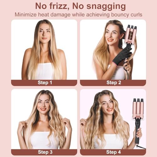 UNOBEY 5 in 1 Curling Wand Set - Rose Gold Ceramic Curling Iron with 3 Barrel and 4 Interchangeable Wands (0.5"-1.25"), Fast Heating, Includes Glove & 2 Clips Avelisse