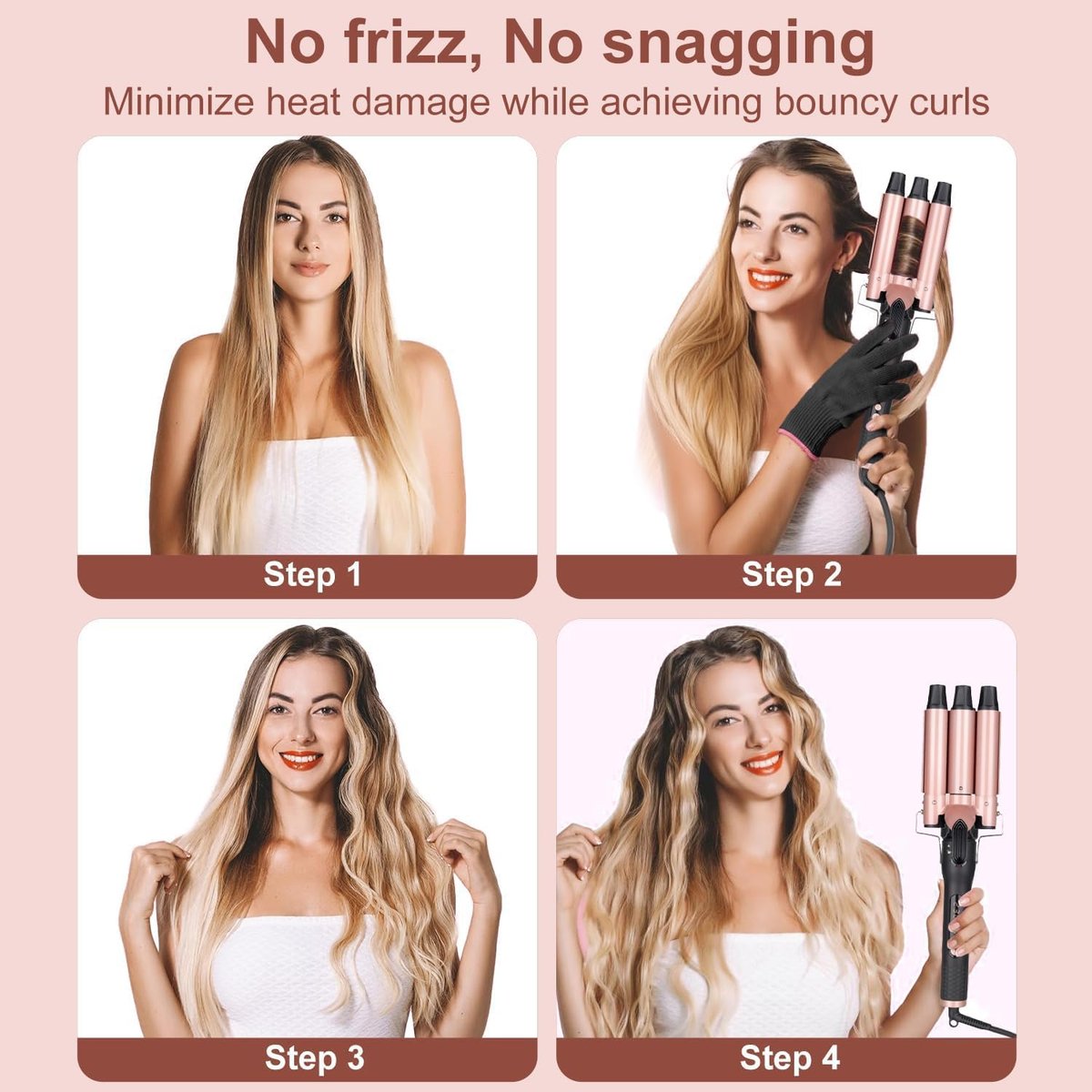 UNOBEY 5 in 1 Curling Wand Set - Rose Gold Ceramic Curling Iron with 3 Barrel and 4 Interchangeable Wands (0.5"-1.25"), Fast Heating, Includes Glove & 2 Clips Avelisse