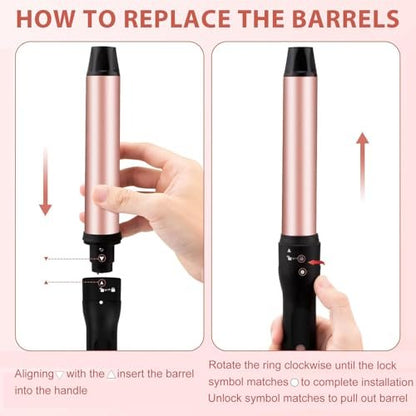 UNOBEY 5 in 1 Curling Wand Set - Rose Gold Ceramic Curling Iron with 3 Barrel and 4 Interchangeable Wands (0.5"-1.25"), Fast Heating, Includes Glove & 2 Clips Avelisse