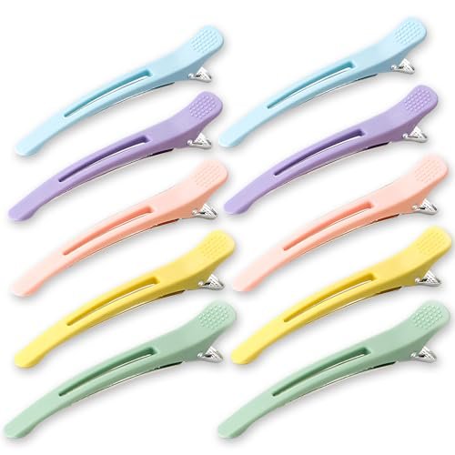 10-Pack Professional Styling Hair Clips - Anti-Slip Silicone-Banded Duck Bill Clips for Hairdressing - Colorful Aluminum Salon Cutting Clips for Women and Men - görsel 2