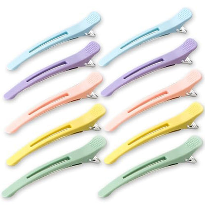10-Pack Professional Styling Hair Clips - Anti-Slip Silicone-Banded Duck Bill Clips for Hairdressing - Colorful Aluminum Salon Cutting Clips for Women and Men