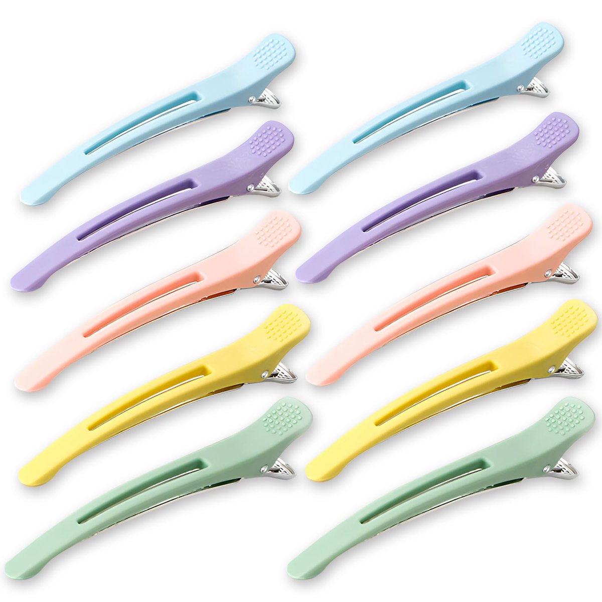 10-Pack Professional Styling Hair Clips - Anti-Slip Silicone-Banded Duck Bill Clips for Hairdressing - Colorful Aluminum Salon Cutting Clips for Women and Men - görsel 1