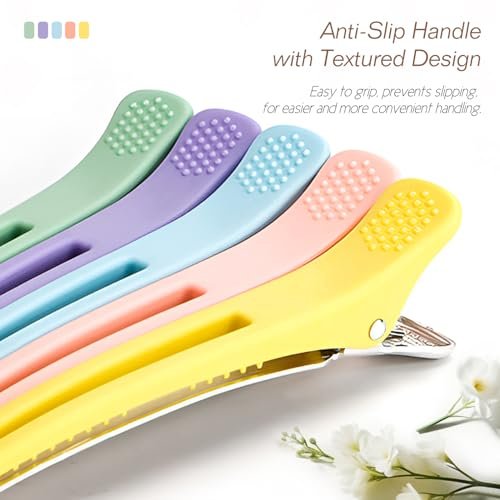 10-Pack Professional Styling Hair Clips - Anti-Slip Silicone-Banded Duck Bill Clips for Hairdressing - Colorful Aluminum Salon Cutting Clips for Women and Men - görsel 8
