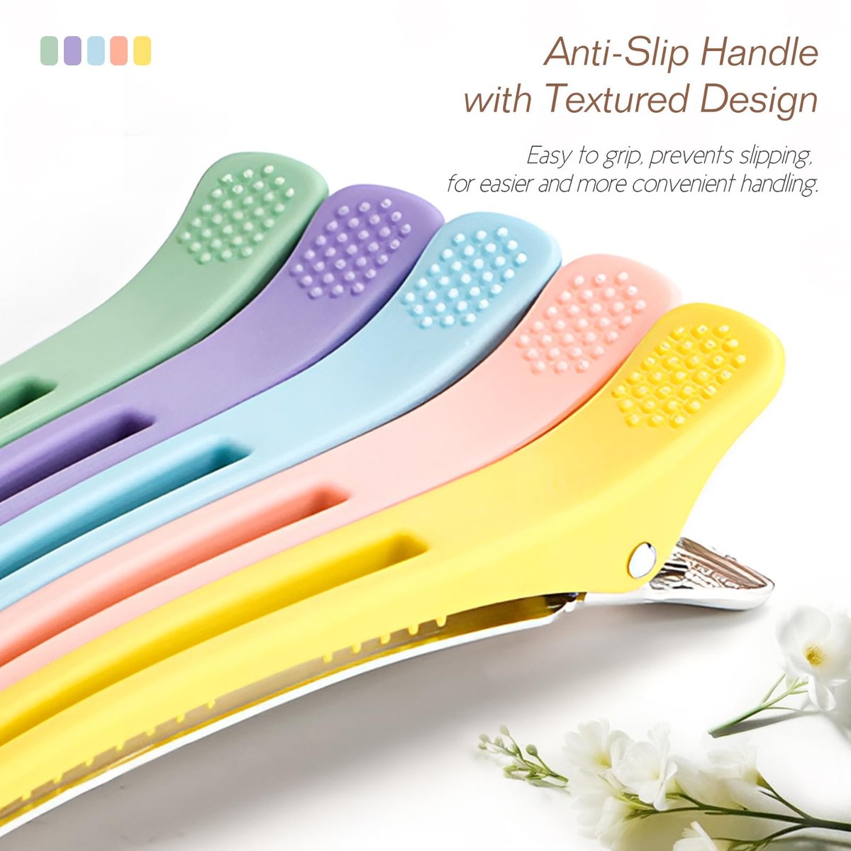 10-Pack Professional Styling Hair Clips - Anti-Slip Silicone-Banded Duck Bill Clips for Hairdressing - Colorful Aluminum Salon Cutting Clips for Women and Men - görsel 7