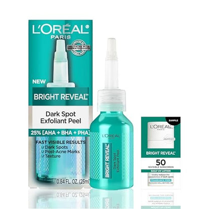 L'Oreal Paris Bright Reveal Dark Spot Exfoliant Peel with 25% AHA BHA PHA Face Exfoliator Solution - 0.84 Fl Oz