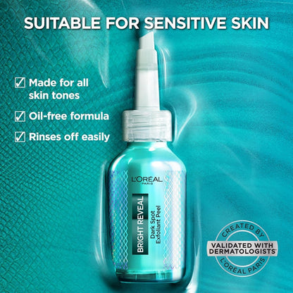 L'Oreal Paris Bright Reveal Dark Spot Exfoliant Peel with 25% AHA BHA PHA Face Exfoliator Solution - 0.84 Fl Oz