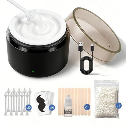 Nose Wax Kit for Men & Women - Nose Hair Wax Kit with 100g Wax Beads, 20 Sticks, Mini Wax Warmer, Portable USB Wax Kit for Facial Hair Removal (Black-USB) Avelisse
