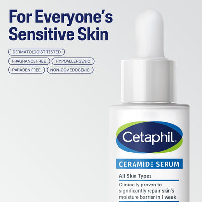 Cetaphil Ceramide Serum - Hydrates and Restores Skin Barrier, Formulated with Ceramides & Centella Asiatica, Designed for Sensitive Skin, Fragrance Free, Dermatologist Tested, 1 oz