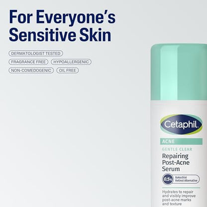 CETAPHIL Gentle Clear Repairing Post-Acne Serum, Retinol Alternative, Oil Free Serum for Sensitive Skin, 1 Fl Oz, Bakuchiol, Improves Skin Tone & Post-Acne Marks, Dermatologist Recommended Brand