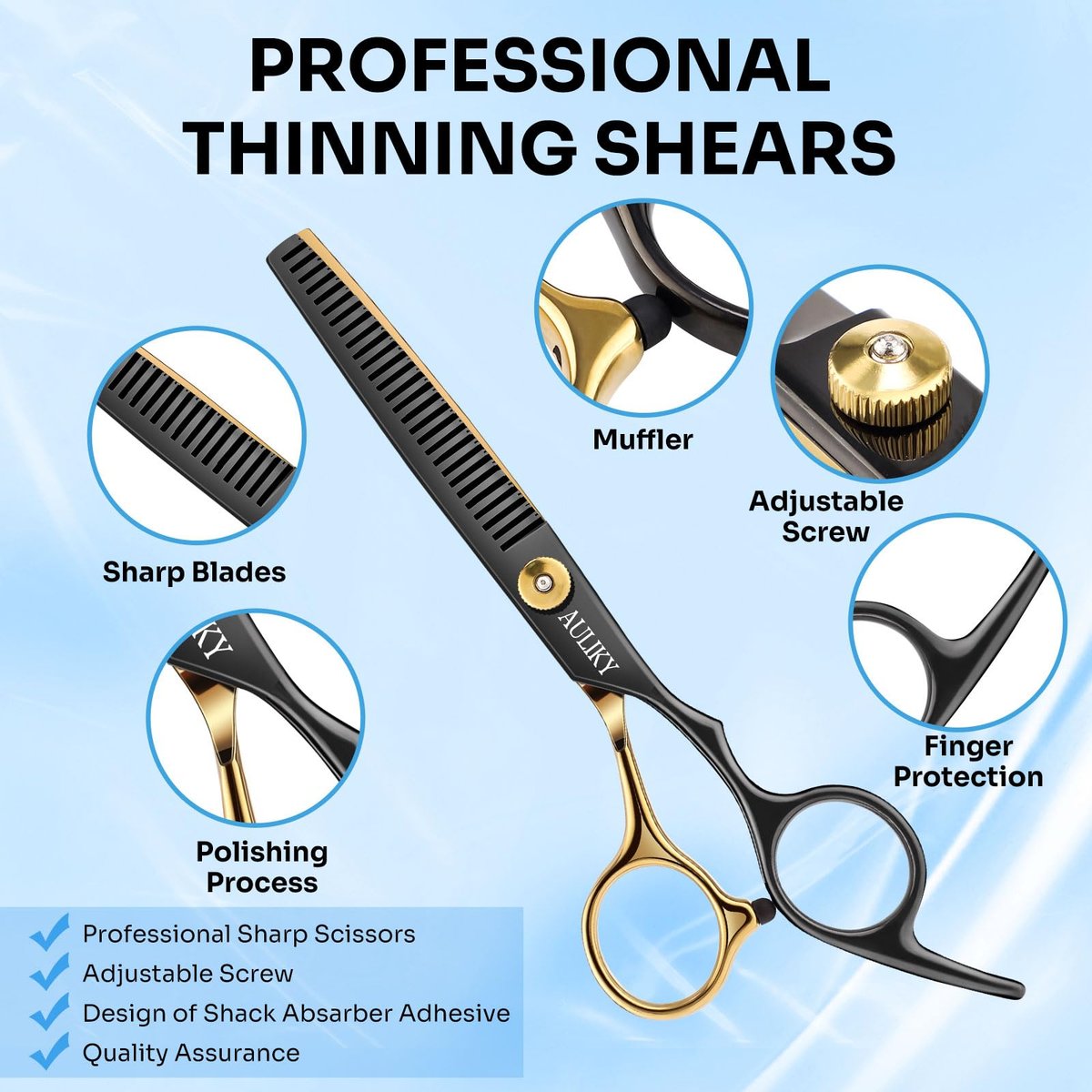 AULikY 15-Piece Professional Hair Cutting Scissors Set | Stainless Steel Shears for Barber, Salon, Home Use - görsel 5