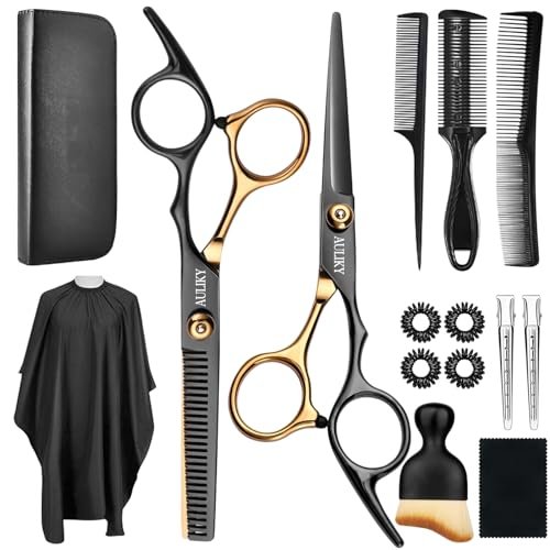 AULikY 15-Piece Professional Hair Cutting Scissors Set | Stainless Steel Shears for Barber, Salon, Home Use - görsel 2