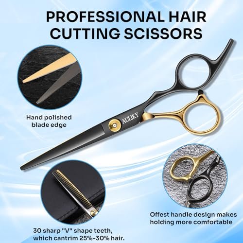 AULikY 15-Piece Professional Hair Cutting Scissors Set | Stainless Steel Shears for Barber, Salon, Home Use - görsel 4