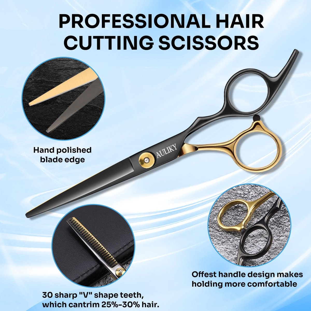 AULikY 15-Piece Professional Hair Cutting Scissors Set | Stainless Steel Shears for Barber, Salon, Home Use - görsel 3