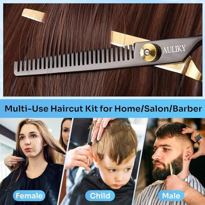 AULikY 15-Piece Professional Hair Cutting Scissors Set | Stainless Steel Shears for Barber, Salon, Home Use
