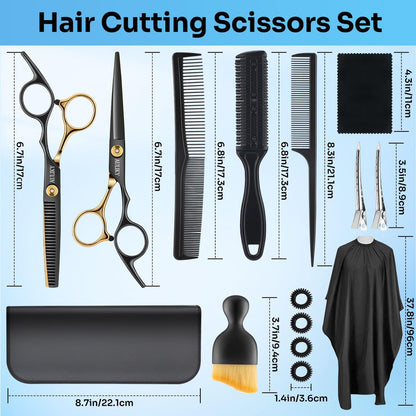 AULikY 15-Piece Professional Hair Cutting Scissors Set | Stainless Steel Shears for Barber, Salon, Home Use