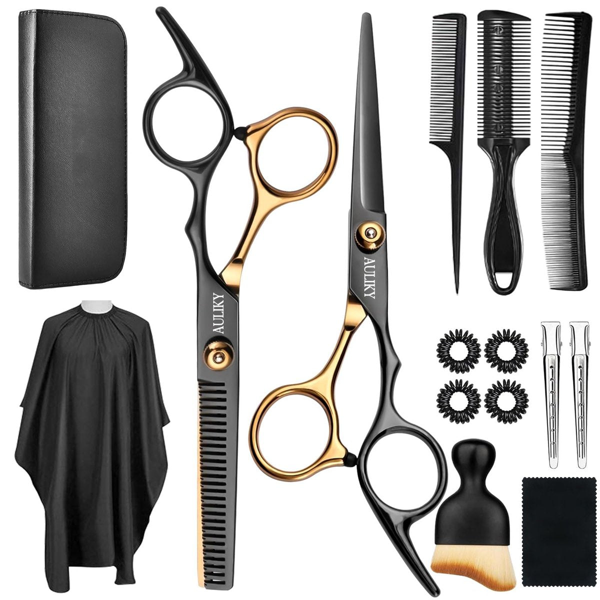 AULikY 15-Piece Professional Hair Cutting Scissors Set | Stainless Steel Shears for Barber, Salon, Home Use - görsel 1